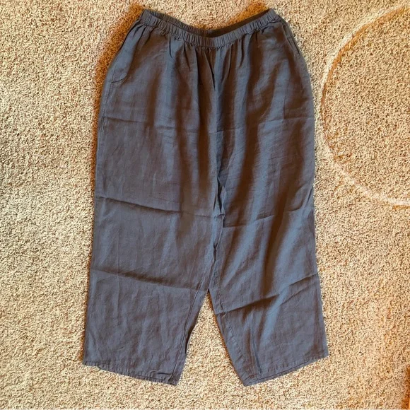 FLAX 100% Linen Pants Lagenlook Earth Tone Gray Grey Casual  Plus Size 1X - Picture 5 of 12